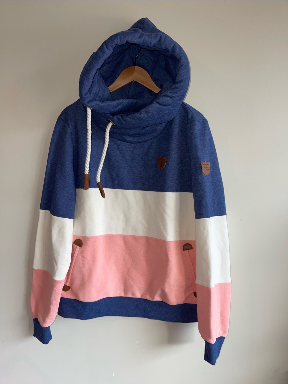 Wanakome Colorblock Cowl Pullover - Blue, White & Pink